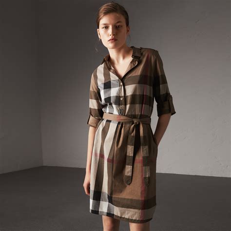 burberry check trench dress|Check Cotton Shirt Dress in Sand .